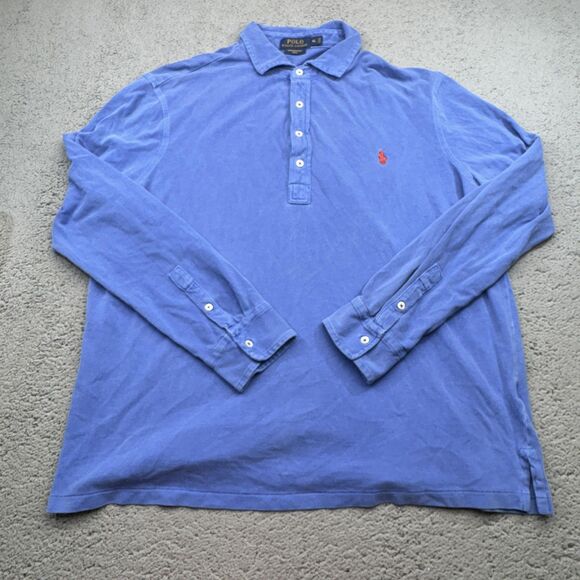 Polo Ralph Lauren Shirt Men XL Blue Popover Featherweight Mesh Golf Rugby Casual - Picture 1 of 10